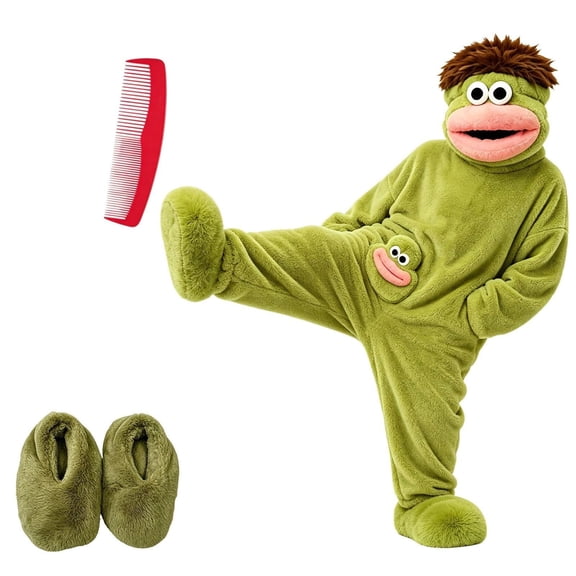 LANBONE Soft Plush Loungewear with Shoes, Silly Big Mouth Monster Onesie with Comb, Funny Big Mouth Monster Onesie