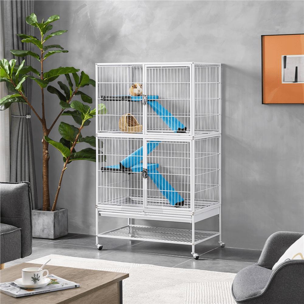 Yaheetech 2-Story Small Animal Cage Rolling Metal Cage with 2 Removable Ramps & Platforms, White