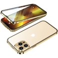 thumbnail image 1 of Buckle Installation iPhone 13 pro max case 360°Full Aluminum Bumper with Lock Tempered Glass Shockproof Translucent backplane Double Sided Protection (iPhone13promax, Gold), 1 of 6