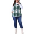 thumbnail image 2 of Agnes Orinda Plus Size Coat for Women Plaid Vest Coat Slash Pocket Sleeveless Button Down Jacket Outerwear 4X Green, 2 of 6
