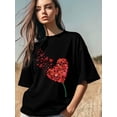 thumbnail image 3 of Camiseta de mujer, camisetas de manga corta, camisetas casuales, camiseta de cuello redondo con corazones rojos para el Día de San Valentín para mujer, 3 of 8
