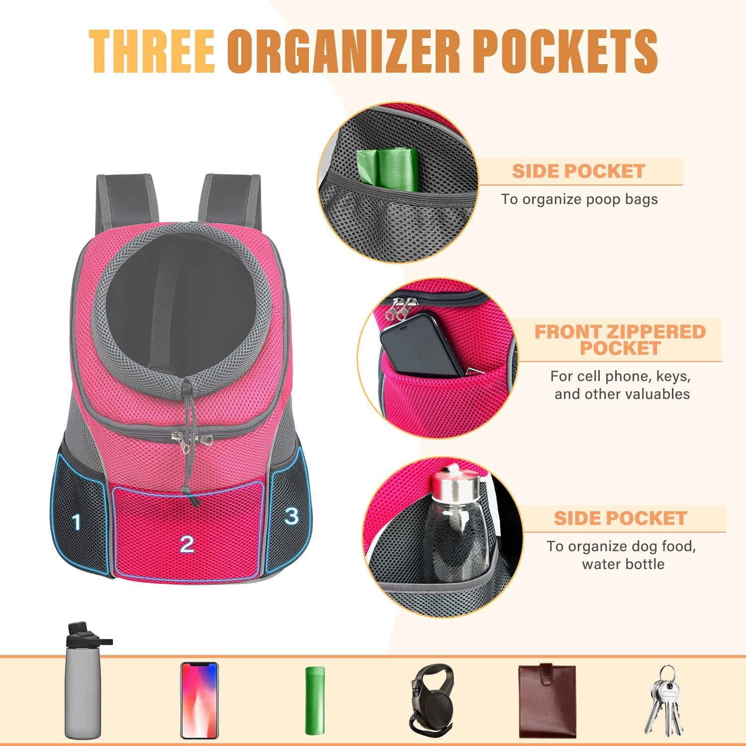 9-14lbs Dog Front Carrier Backpack, Adjustable Breathable Pet Carrier for Small Dogs, Ventilated Puppy Back Pack with Safety Belt, Lightweight Doggy Backpack for Hiking Outdoor(Jet Black, L)