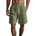 thumbnail image 2 of Cotton Linen Bermuda Shorts for Men Lightweight Breathable Elastic Waist Wide Straight Leg Beach Shorts with Pockets, 2 of 5