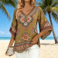 thumbnail image 1 of TaTaai Women's Bohemian Exclusive Print Elegant V-neck 3/4 Sleeve Blouse / Shirt Gift, 1 of 6