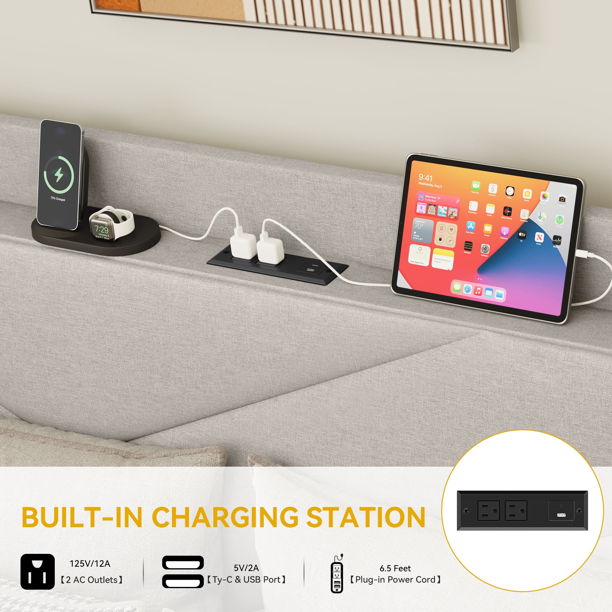 Uforic Queen Size Simple Assembly Bed Frame with Storage Drawers and Charging Ports, Perfect for Adult, Beige