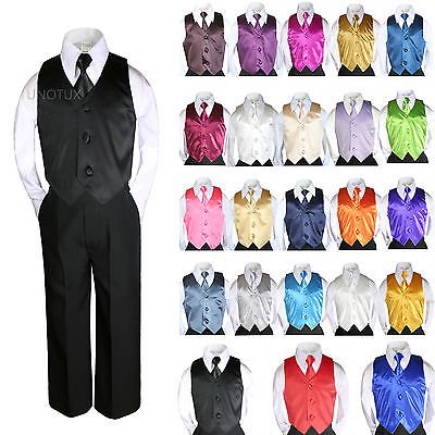 23 Color Satin 4 Pieces Set Vest Necktie Boy Baby Toddler Formal Tuxedo Suit S-7