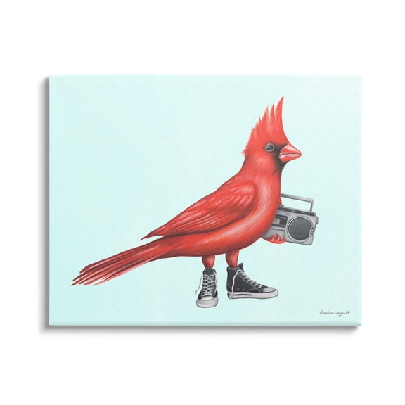 Stupell Industries Cardinal Bird Black Sneakers Retro Boombox Illustration Graphic Art Gallery Wrapped Canvas Print Wall Art, Design by Amelie Legault