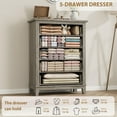thumbnail image 2 of Commode Haute en Bois Classique à 5 Tiroirs pour Chambre – Coffre de Rangement Vertical Autoportant de 41,3 Pouces, Organisateur de Garde-Robe Moderne avec Pieds Ajustables – pour Chambre, Salon, Entrée – Gris Classique, 2 of 6