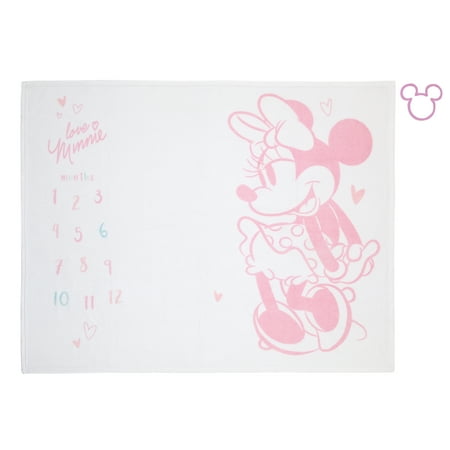 UPC: 0085214132129 | Disney Minnie Mouse White and Pink Milestone Baby Blanket