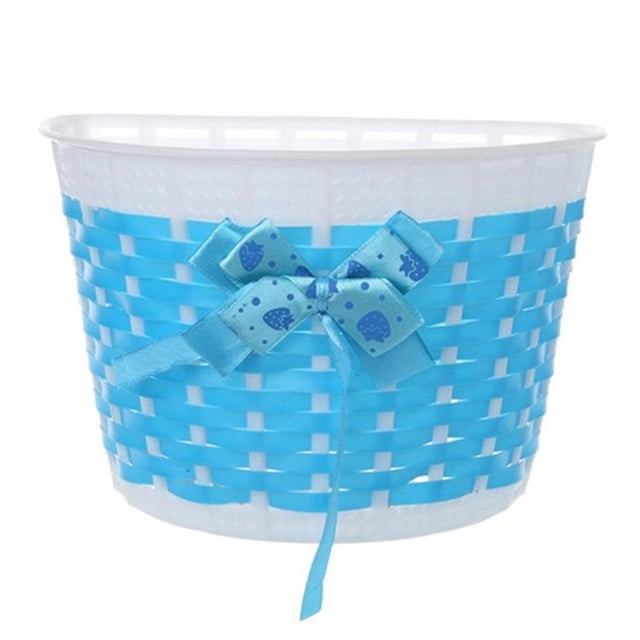 Preciosa cesta de bicicleta de exterior de punto con lazo delantero para niña - Talla S (azul)