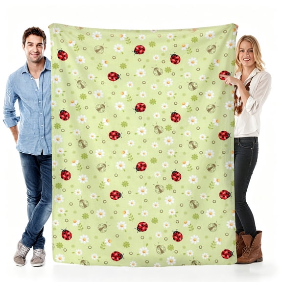 Ladybug Floral Fleece Throw Blanket Gift for Mom, Cute Bug Pattern Cozy Blanket for Mother's Day, Mom Birthday Present, Lightweight Decorative Blanket for Sofa Bed Couch Daily Use 30x40in(si