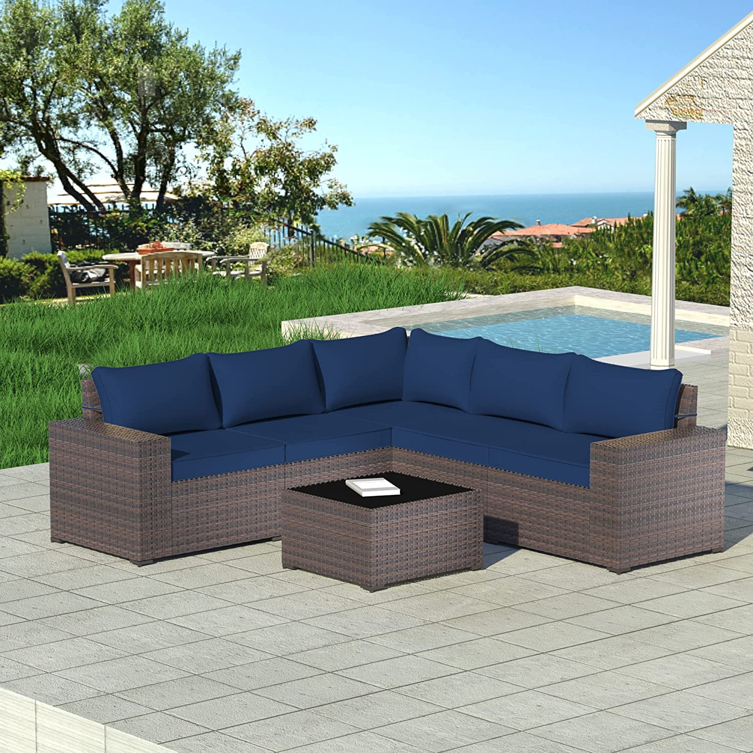 Kullavik 6 Pieces Patio Furniture Sets All Weather Outdoor Sectional Sofa Manual Weaving Wicker