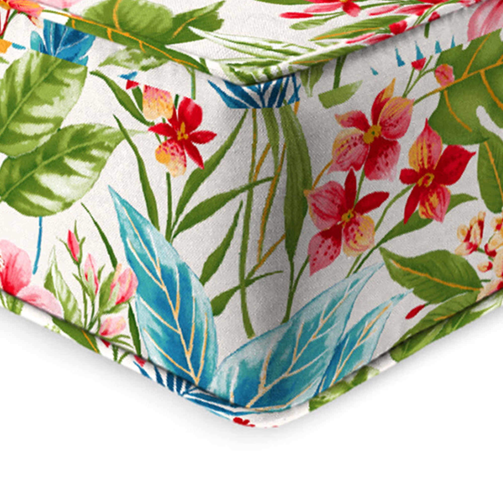 Jordan Manufacturing 46.5" x 24" Carena Multi White Floral Rectangular Outdoor Deep Seat Chair Cushion Set with Welt