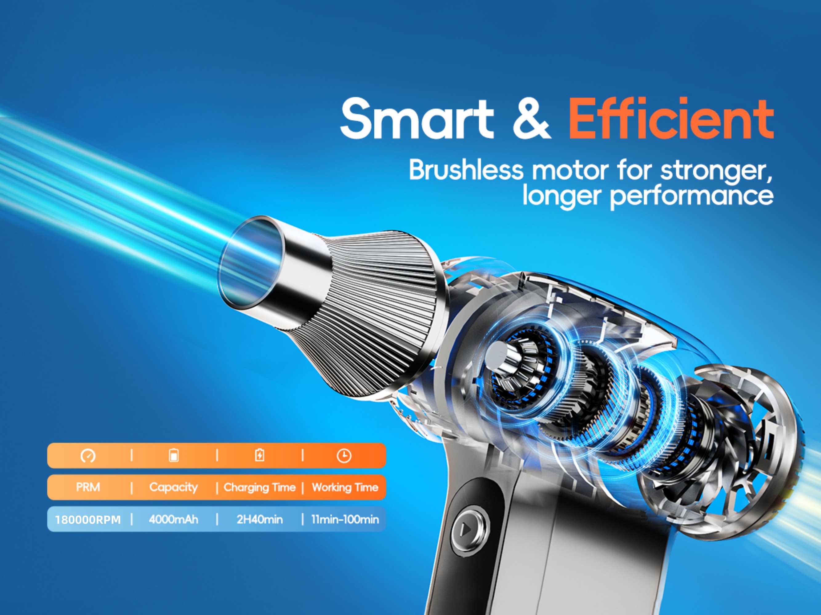 Electric Air Duster, 180000 RPM Brushless Motor, Portable Cordless Compressed Air Blower for Computer & Car Cleaning, 3-Speed, 4000mAh USB-C Rechargeable Dust Cleaner