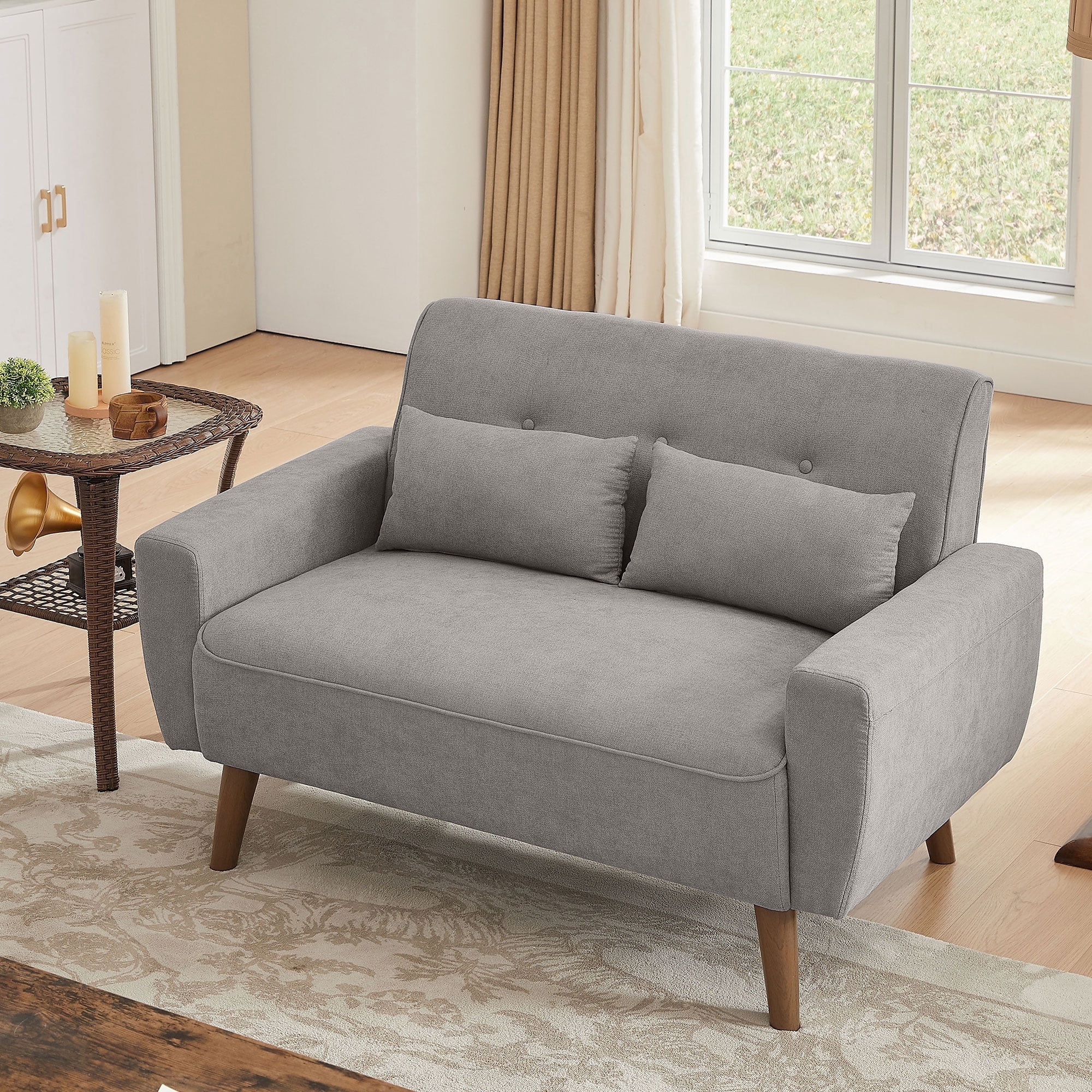 Soscana Loveseat Double Seat Sofa Couch with 2 Throw Pillows, Modern Creative Small Couches Love Seat for Living Room Apartment Bedroom Small Space Office Studio