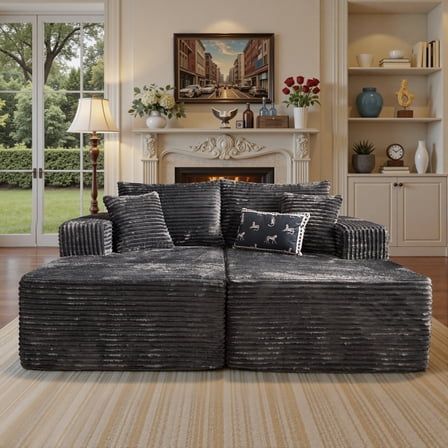 Ovios 74"W Oversized Double Chaise Lounge Chair Deep Seat Cloud Sofa Bed Sleeper Loveseat for Living Room, No Assembly, Gray