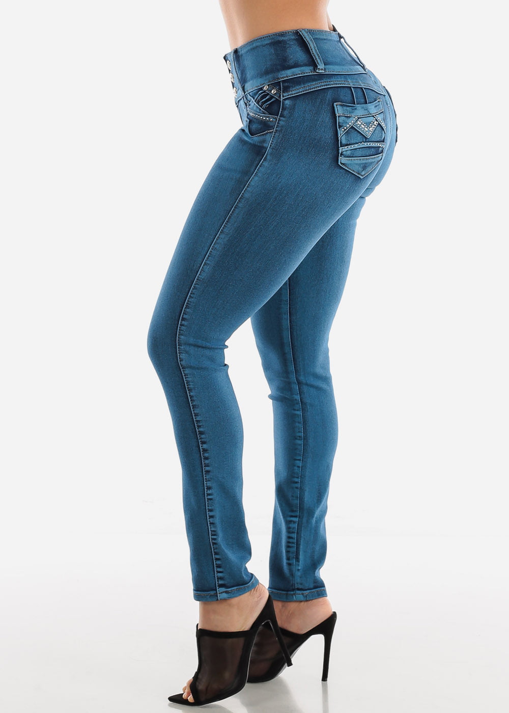 Moda Xpress - Womens Skinny Jeans BUTT LIFTING Mid Rise Levanta 