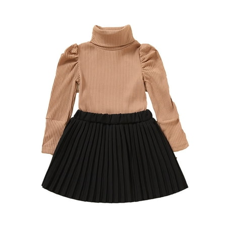 

Honeeladyy Winter Coats Newborn Baby Toddler Girls Suit Mid-high Collar Slim Long-sleeved Bottoming Shirt And Pleated Solid Color Skirt Two-piece Brown Clearance under 5$
