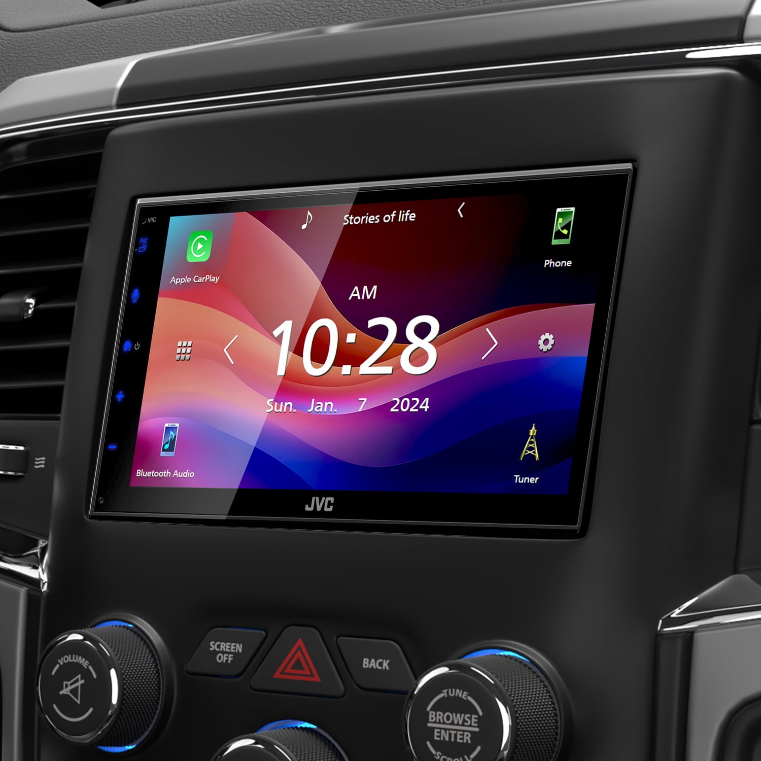 6.8-In. Car In-Dash Unit, Double-DIN/Single-DIN Short Chassis Digital Receiver with WSVGA Touch Screen, Android Auto, and Apple CarPlay