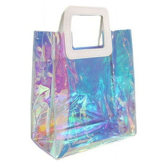 YESTUNE Clear Tote Bag Holographic Rainbow Work Shopping Bag Multi-Use Shoulder Handbag