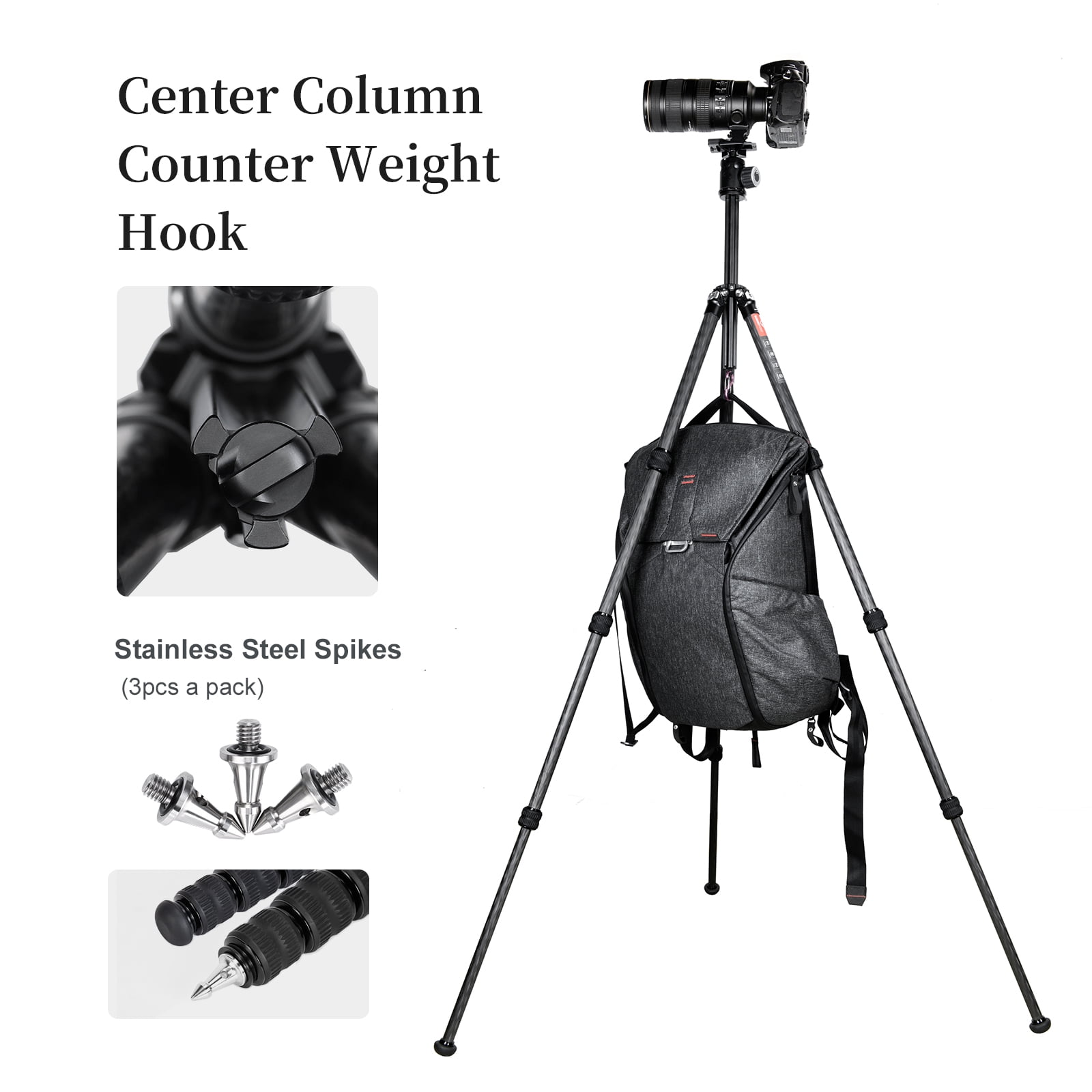 SUNWAYFOTO T2541CE Travel Tripod Carbon Fiber Compact Light Portable Professional Tripod Dslr Camera Waterproof,26.5lb Load
