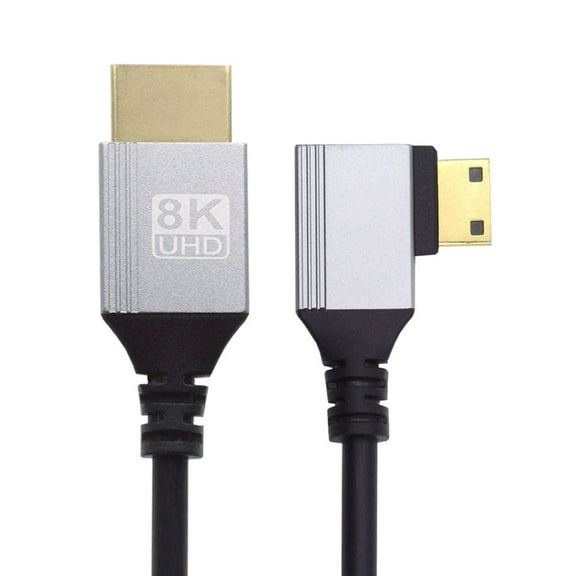 Chenyang 90 Degree Right Angled Mini HDMI 2.1 Ultra Thin HDTV Cable 8K 4K Hyper Super Flexible Slim Cord Type-A to Type-C for Camera HDTV