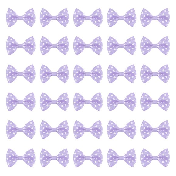 Uxcell 50 Pcs Light Purple White Dot Polka Dot Ribbon Bow Ties 1.5" x 1" Mini Bowknot for Crafting Little Satin Bows Bulk for DIY Sewing Scrapbooking Wedding Gift Present Home Decoration
