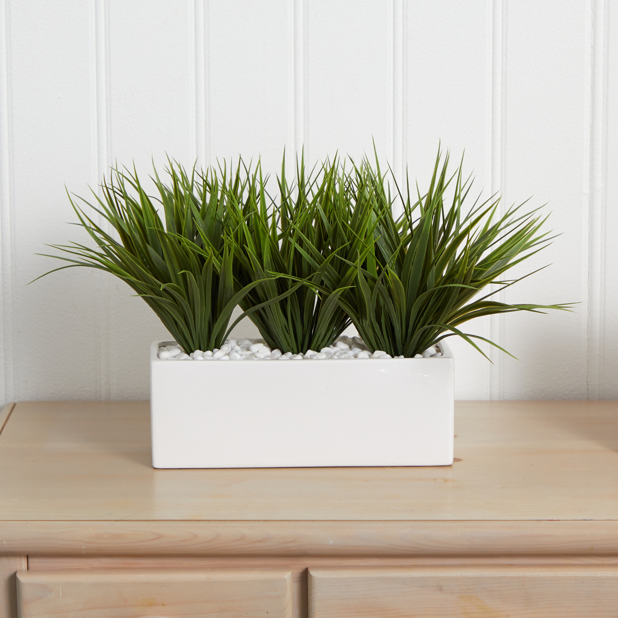 Nearly Natural Green 17"W x 8"D Vanilla Grass in a White Rectangular Planter - image 3 of 4