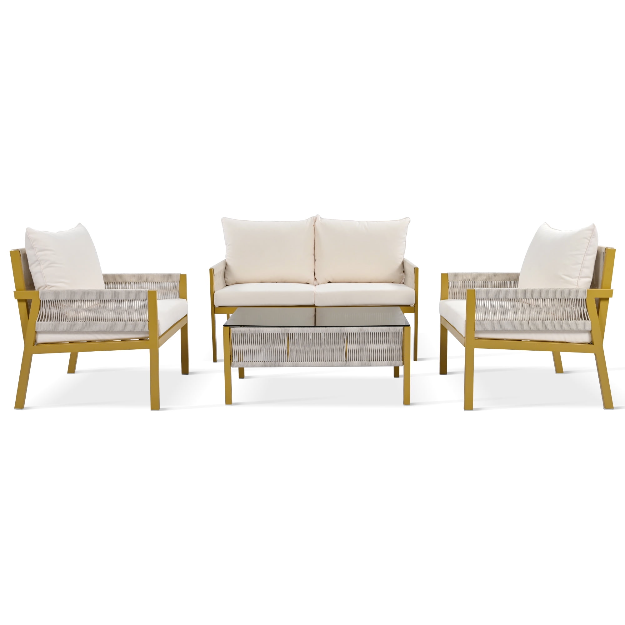 Aimee Lii 4-Pieces Patio Furniture Set, Patio Conversation Set with Tempered Glass Table and Thick Cushion, Outdoor Furniture for Backyard Porch Balcony, Beige Aimee Lii 4-Pieces Patio Furniture Set, Patio Conversation Set with Tempered Glass Table and Thick Cushion, Outdoor Furniture for Backyard Porch Balcony, Beige