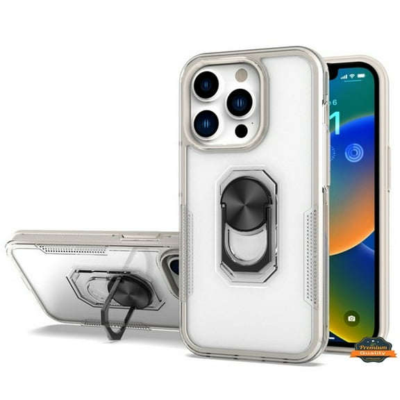 For T-Mobile Revvl 6 5G Transparent Hybrid with Magnetic Ring Stand (works with Car Mount) Detachable Frame Bumper Phone Case Cover by Xpression - Clear   White