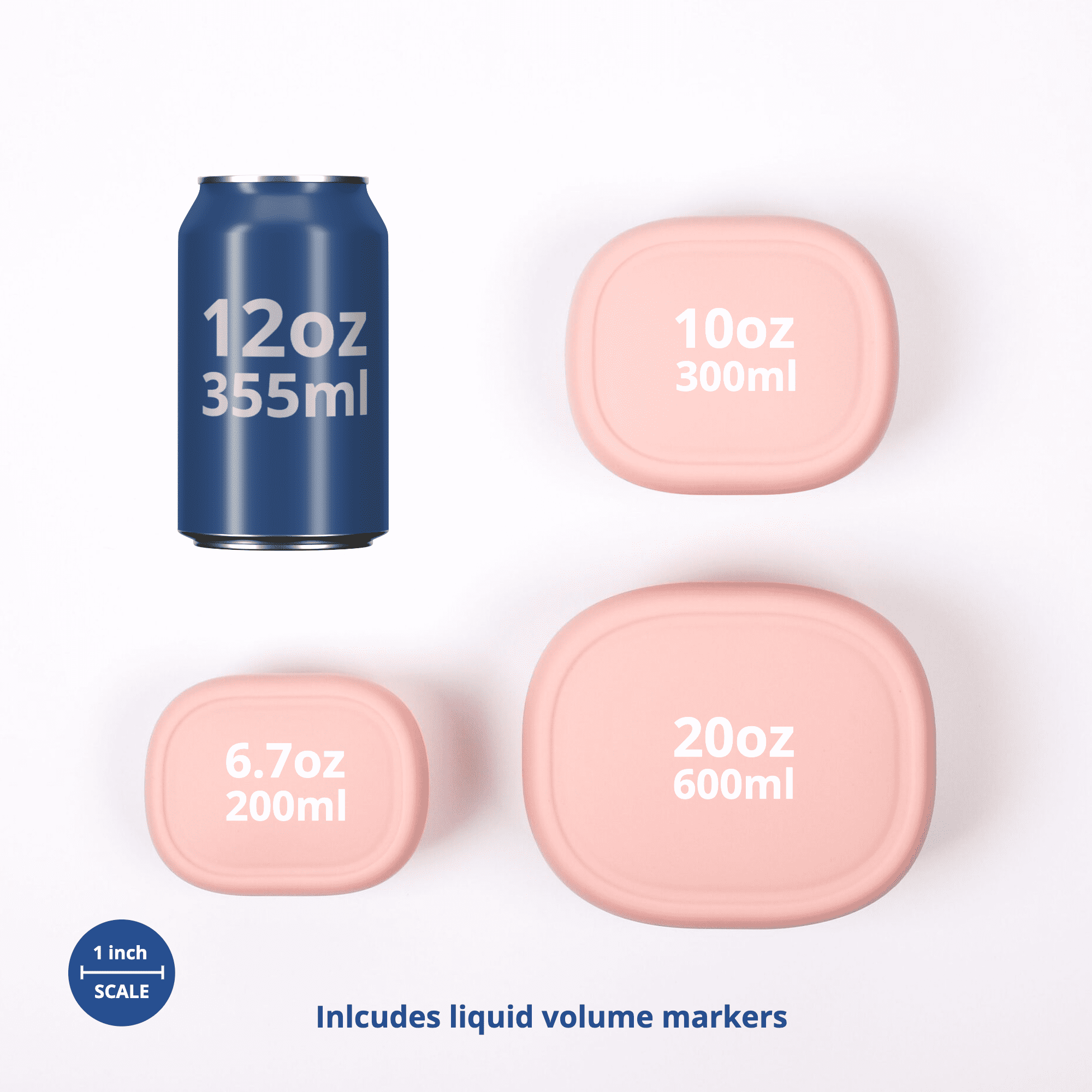 BLUE GINKGO Nesting Silicone Containers, Airtight Food Storage | Set of 3 (6.7oz, 10oz, 20oz) Pink