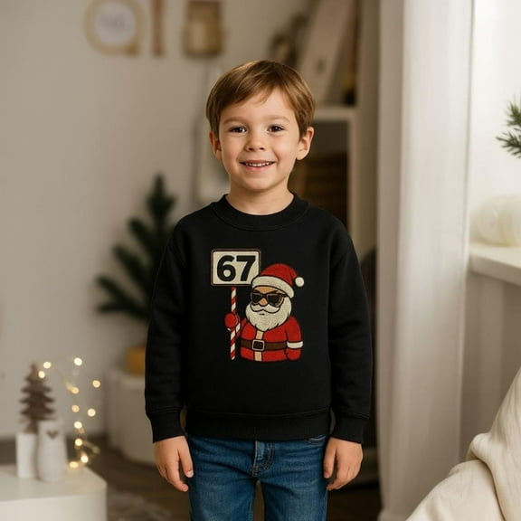 Embroidered Six Seven Santa Toddler & Youth Sweatshirt, Funny Kids Christmas Crewneck and Hoodie Sweater