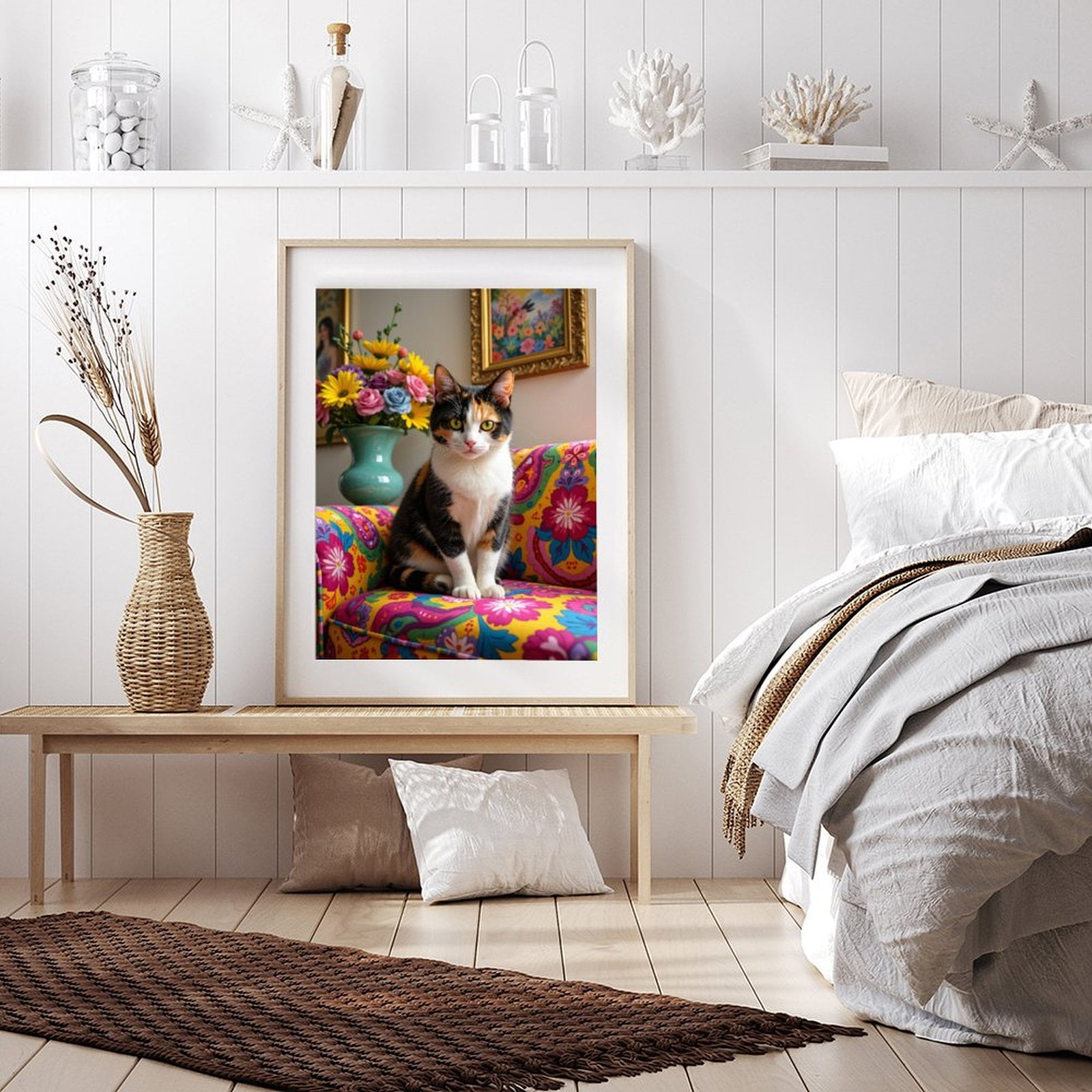 Diamond Art Kit for Adults, Calico Cat Floral Chair Decor Art Diamond Painting for Adults Beginners, 5D DIY Diamond Art Painting Kits, Colorful Diamond Painting Craft for Home Decor 12x16