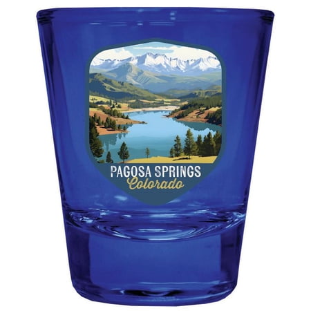 Pagosa Springs Colorado Design B Souvenir Full Color 2 oz Round Shot Glass Blue