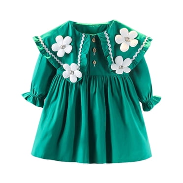 WEAIXIMIUNG Girls' Dresses New Girls Stereoscopic Flower Large Lapel Dress Fashion Pearl Pleated Dress