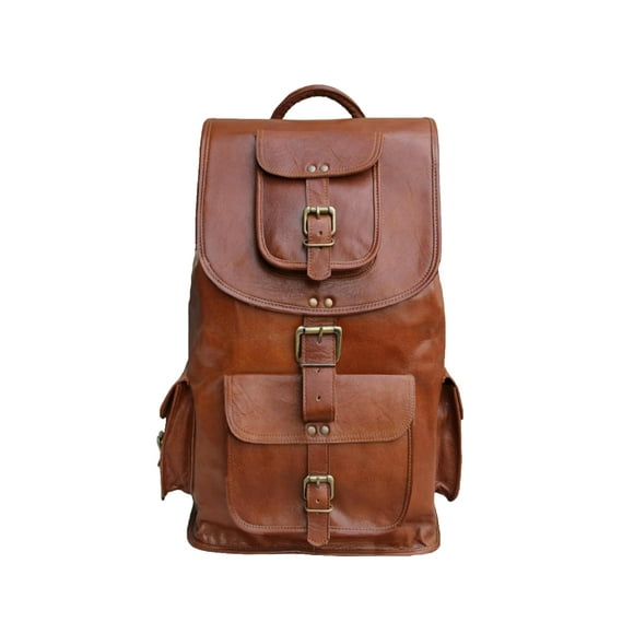 Jaald 18" Leather Laptop Backpack Vintage Rucksack Daypack College Bag School Picnic Bag Full Grain Leather