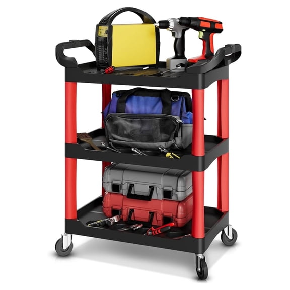 3-Tier Rolling Cart Trolley Storage Detailing Cart with Cup Holders 120kg Capacity on Wheels Fits Home, Garage, Warehouse, Hotel and Workshop Use, Black