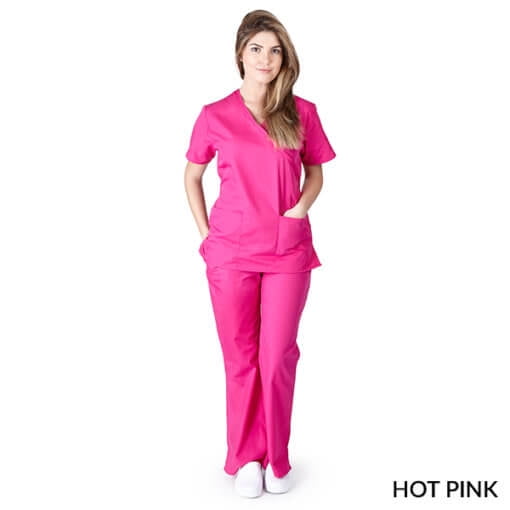 Womens Contrast Mock Wrap Medical Hospital Nursing Uniform Scrub Set Top & Pants 