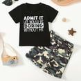 thumbnail image 2 of TOWED22 Baby Boy Summer Clothes 2pcs Crewneck Short Sleeve Shirt Cotton Shorts Dinosaur Truck Print Outfits(Black,4-5 Y), 2 of 7
