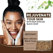 Herboganic Raw African Black Soap Bar - 100% Pure and Organic Natural Black African Soap, 6 oz