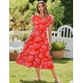 thumbnail image 2 of Vestido midi Zeagoo casual holgado con bolsillos de manga corta rojo, 2 of 6