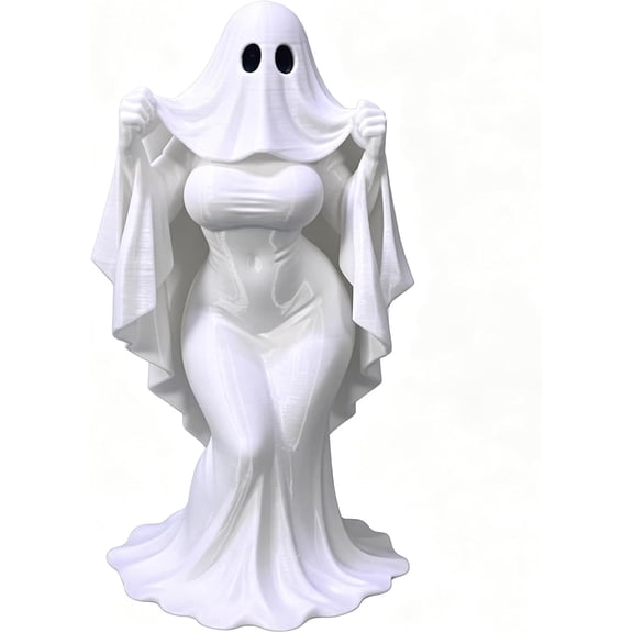 Ghost Lady Figurine, 3D Printed Ghost Statue for Halloween Decor, Gothic Home Decor Collectible, Funny Spooky Shelf Decoration for Bookshelf Desk Mantel Office Room