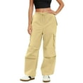 thumbnail image 4 of Cyglowse Cargo Pants Women Low Waisted Parachute Pants with Pockets Loose Baggy Hiking Pants Y2K Clothes Light Brown XL, 4 of 4