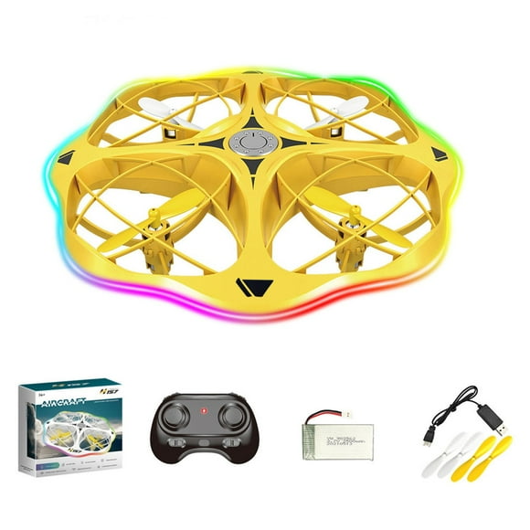 Yellow Unmanned Aerial Vehicle Plastic Remote Control Ufo Design 80M Range Low Battery Warning For Kids Play Yellow
