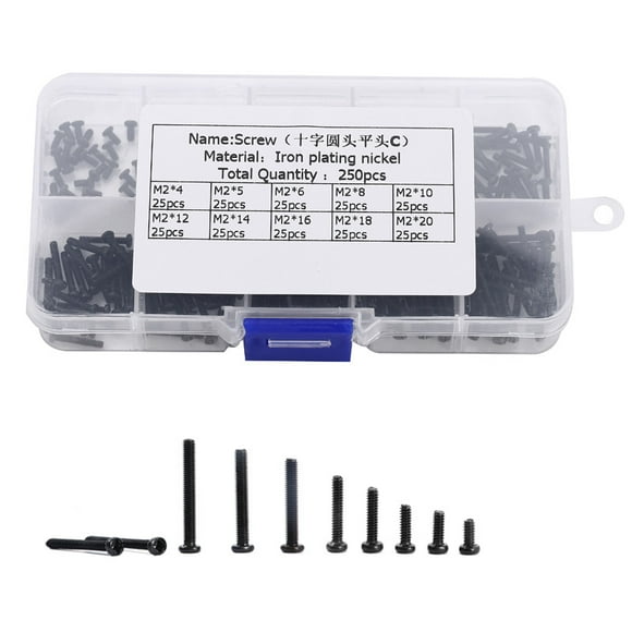 Round Head Self Tapping Assortment Kit with Storage Box Size Nickel Iron Plating Screws Wood Screws 250pcs