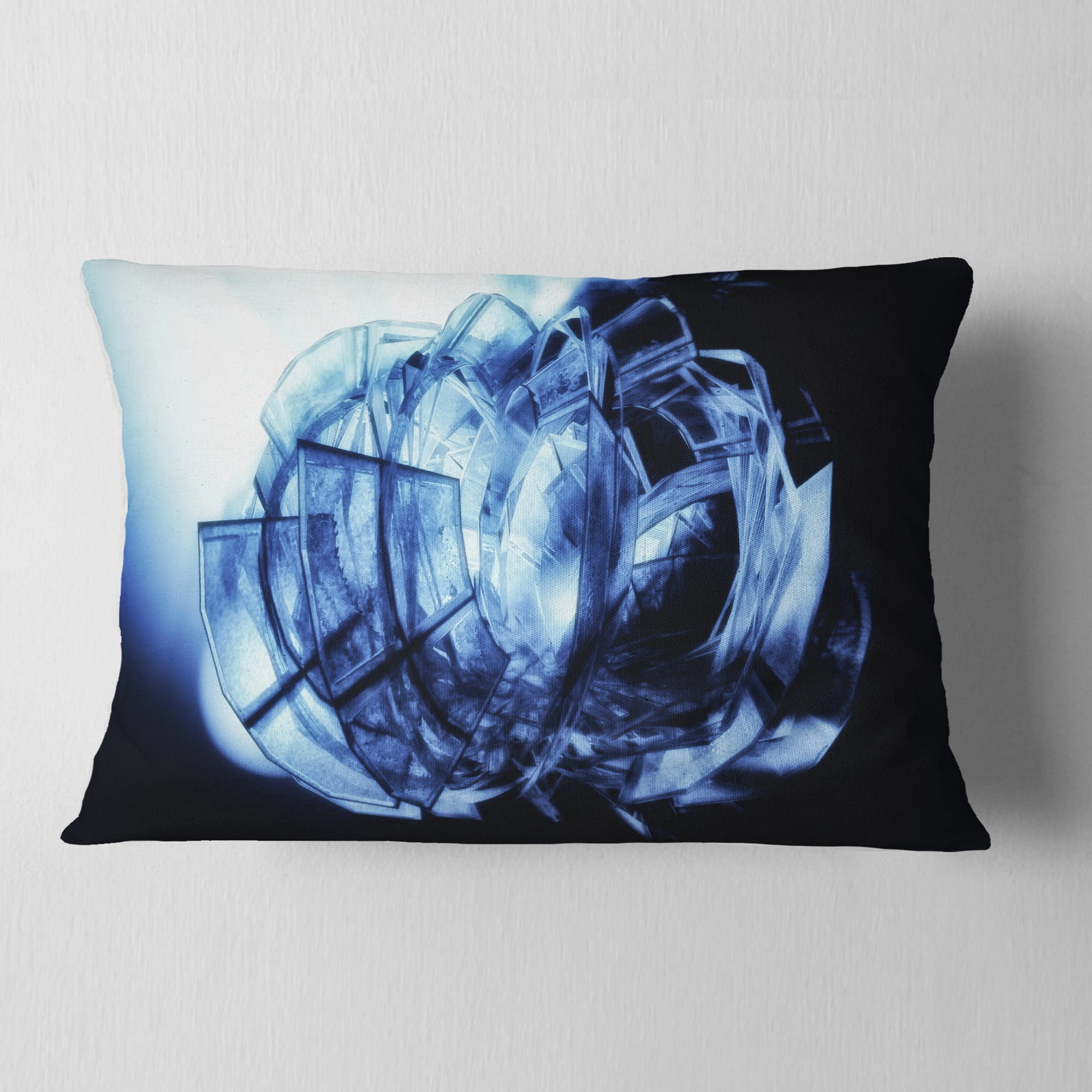 Designart Fractal 3D Blue Glass Pattern - Contemporary Throw Pillow - 12x20