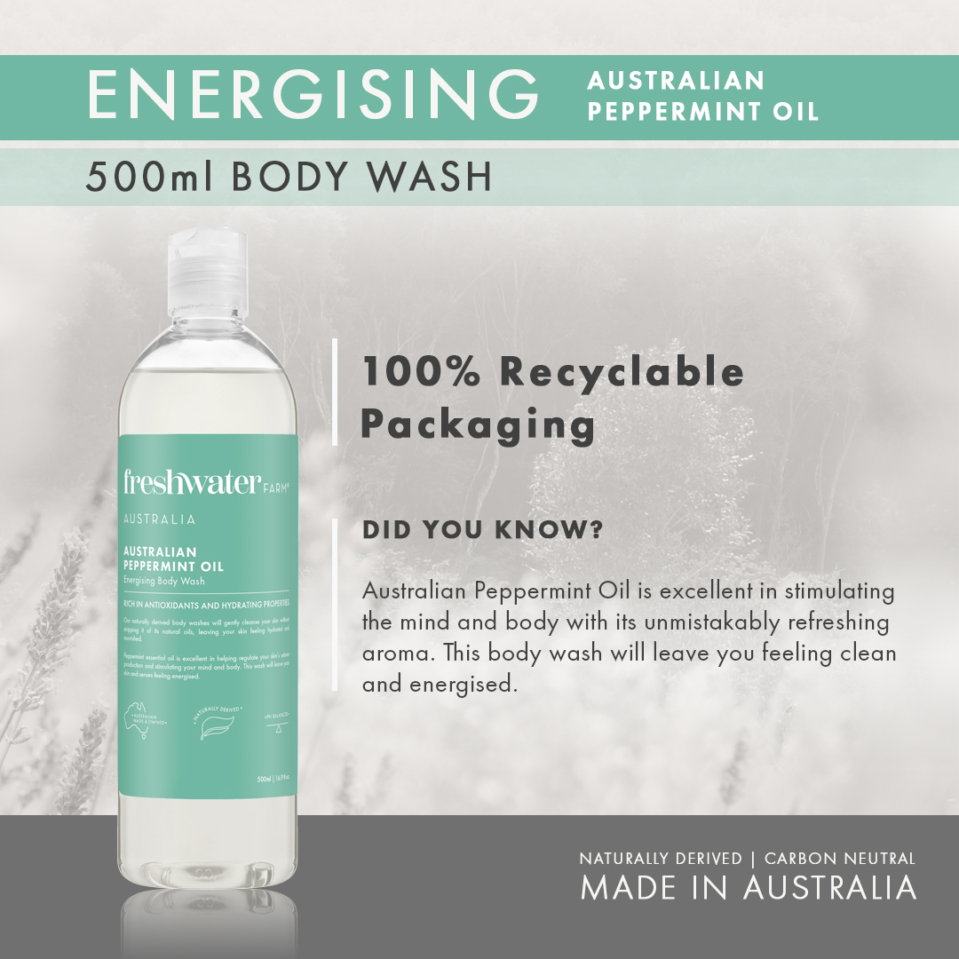 (3 pack) Freshwater Farm Australian Peppermint Oil Natural Body Wash for all skin types 16.9fl oz
