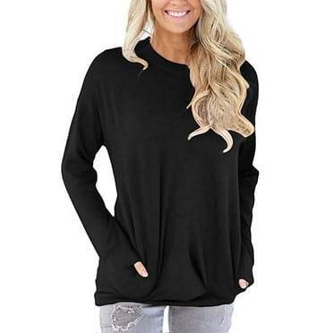Women's Round Neck Oversized Sweaters Long Batwing Sleeve T-Shirt Loose ...