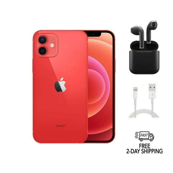 Pre-Owned Apple iPhone Bundle iPhone 12 with Wireless Earbuds (Unlocked), Red, 128GB