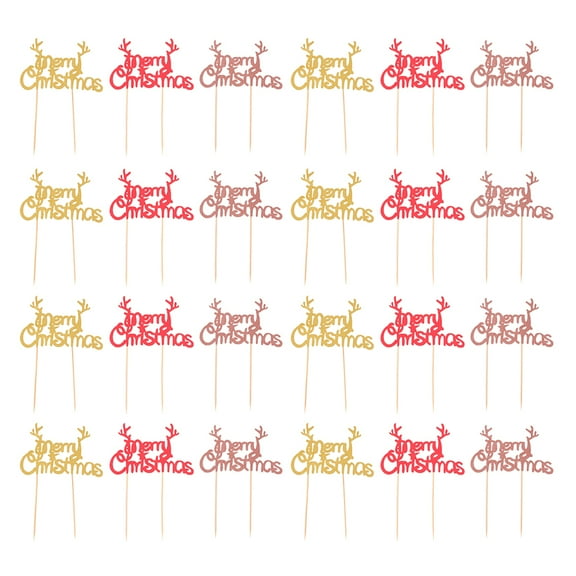 COSMOBETTY Christmas Elements Cupcake Topper 24pcs Antler Card Inserts Safe Material For Cake Decor
